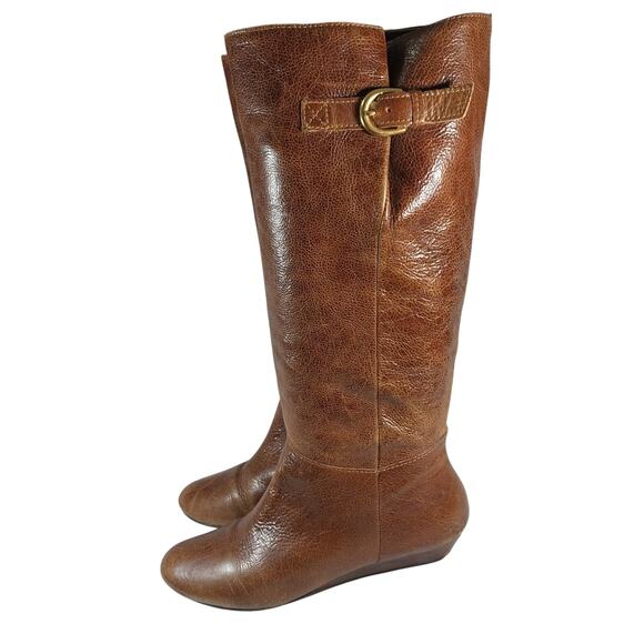 STEVE MADDEN! PECAN BROWN WEATHERED LOOK GENUINE LEATHER WEDGE HEELS BOOTS!SZ 8M - Picture 1 of 12